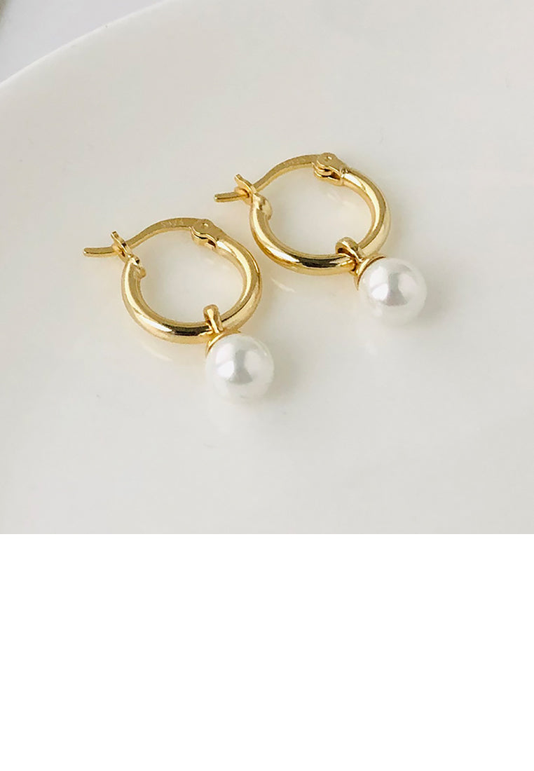 925 Sterling Silver Plated Gold Fashion Simple Geometric Imitation Pearl Circle Stud Earrings - Luxurious Look