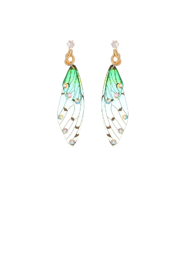 Fashion Elegant Plated Gold Resin Gradient Green Butterfly Earrings with Cubic Zirconia - Luxurious Look