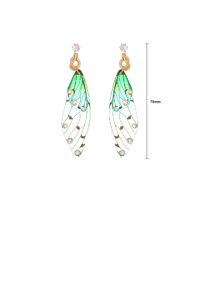 Fashion Elegant Plated Gold Resin Gradient Green Butterfly Earrings with Cubic Zirconia - Luxurious Look