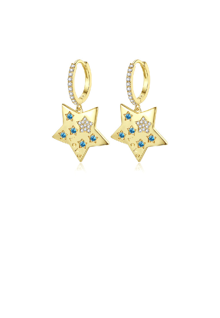 Fashion Simple Plated Gold Star Earrings with Blue Cubic Zirconia - Luxurious Look