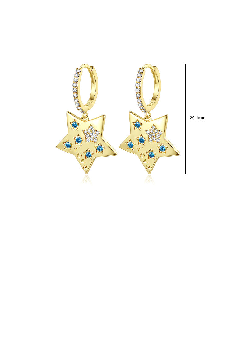 Fashion Simple Plated Gold Star Earrings with Blue Cubic Zirconia - Luxurious Look