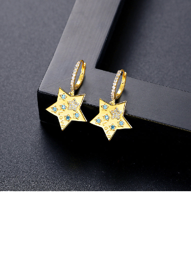 Fashion Simple Plated Gold Star Earrings with Blue Cubic Zirconia - Luxurious Look