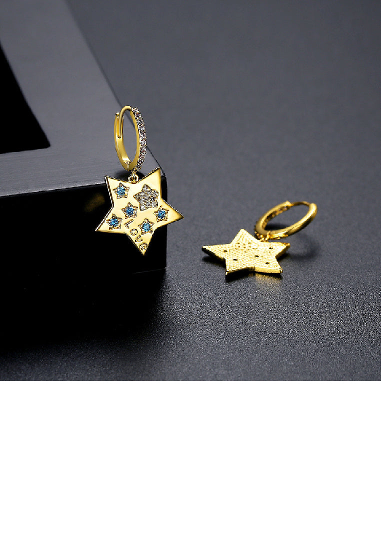 Fashion Simple Plated Gold Star Earrings with Blue Cubic Zirconia - Luxurious Look