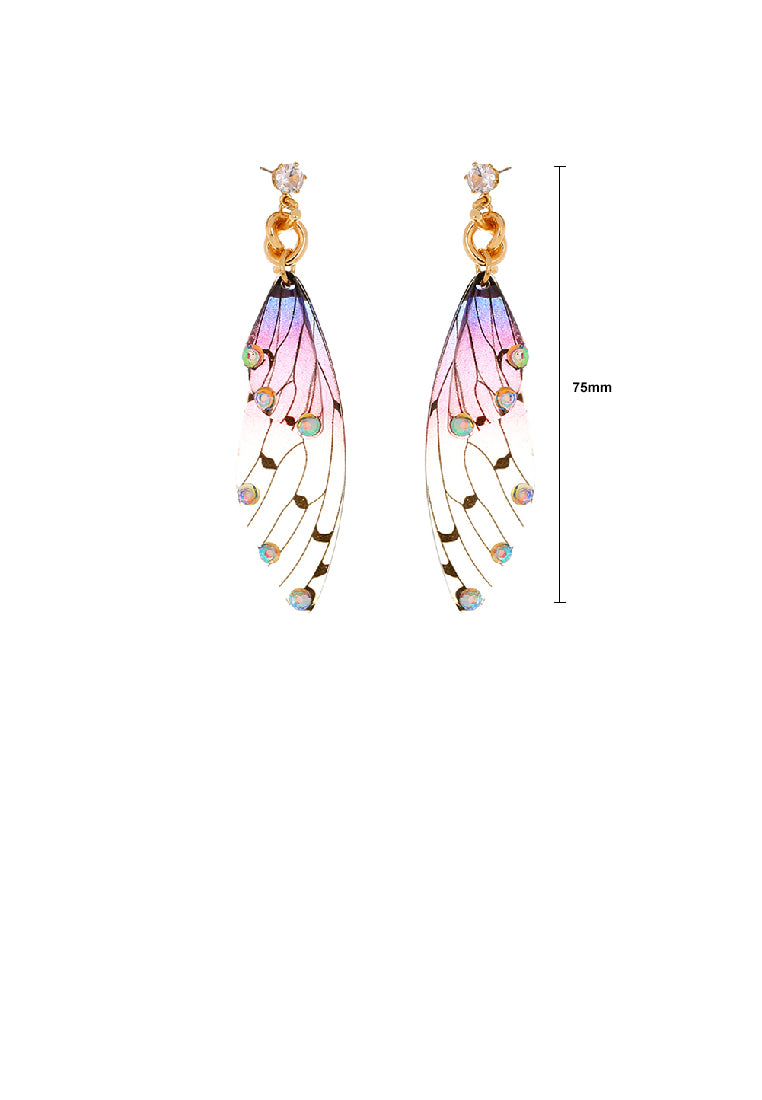 Fashion Elegant Plated Gold Resin Gradient Purple Butterfly Earrings with Cubic Zirconia - Luxurious Look