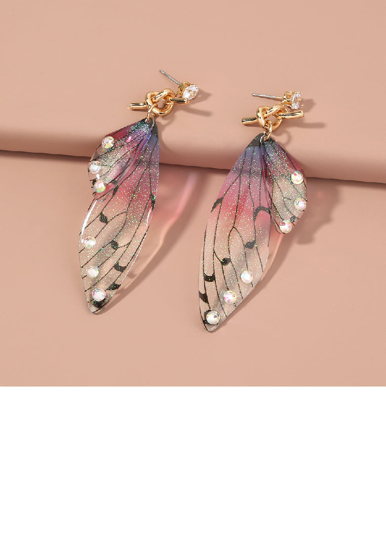 Fashion Elegant Plated Gold Resin Gradient Purple Butterfly Earrings with Cubic Zirconia - Luxurious Look