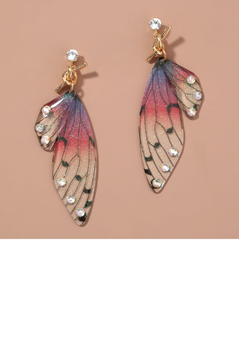 Fashion Elegant Plated Gold Resin Gradient Purple Butterfly Earrings with Cubic Zirconia - Luxurious Look