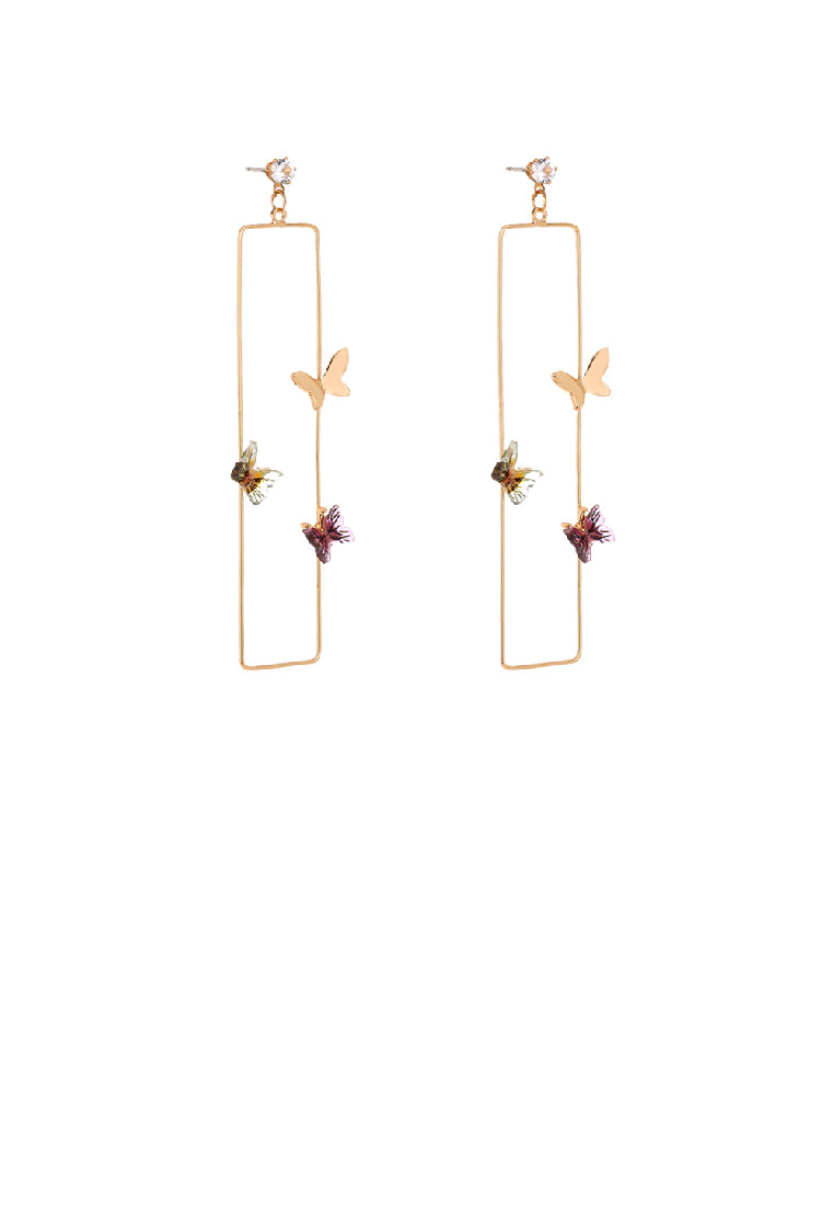 Fashion Temperament Plated Gold Butterfly Hollow Geometric Rectangle Earrings