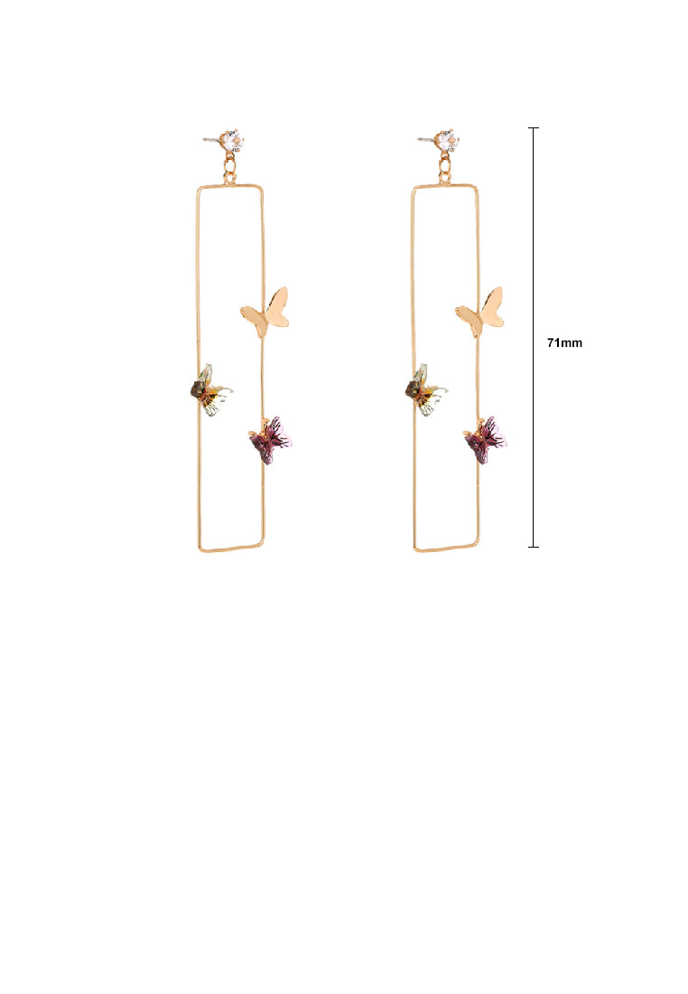 Fashion Temperament Plated Gold Butterfly Hollow Geometric Rectangle Earrings