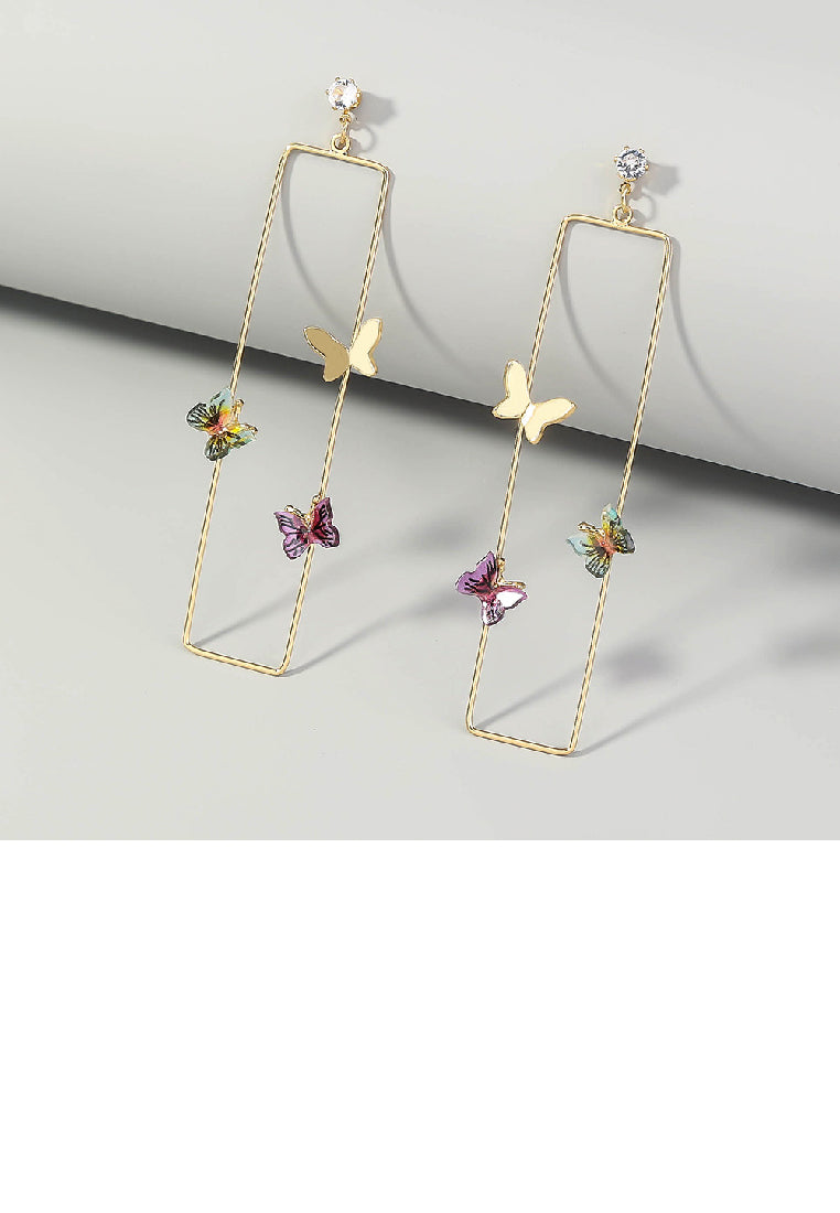 Fashion Temperament Plated Gold Butterfly Hollow Geometric Rectangle Earrings