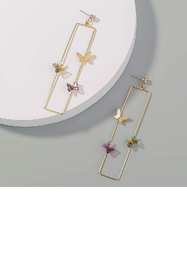 Fashion Temperament Plated Gold Butterfly Hollow Geometric Rectangle Earrings