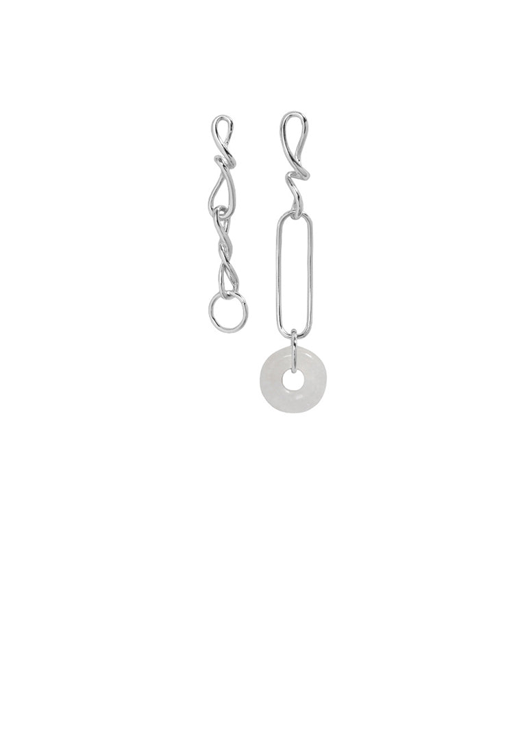 925 Sterling Silver Fashion Asymmetrical Chain Earrings with White Crystals