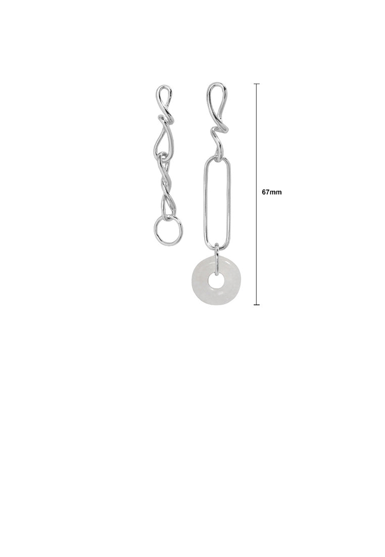 925 Sterling Silver Fashion Asymmetrical Chain Earrings with White Crystals