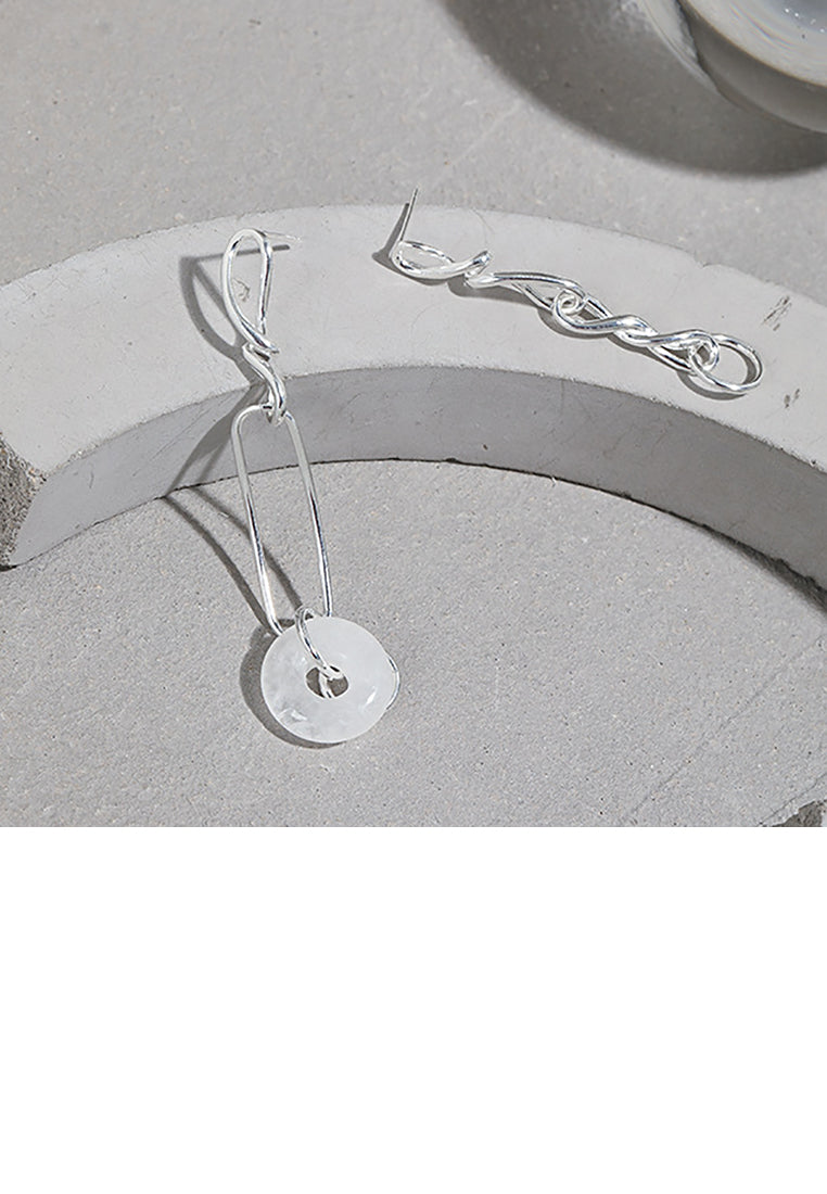 925 Sterling Silver Fashion Asymmetrical Chain Earrings with White Crystals