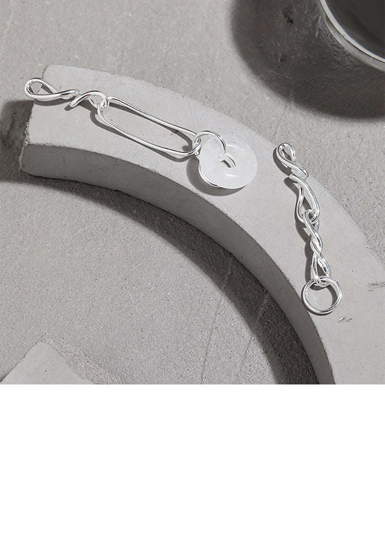 925 Sterling Silver Fashion Asymmetrical Chain Earrings with White Crystals