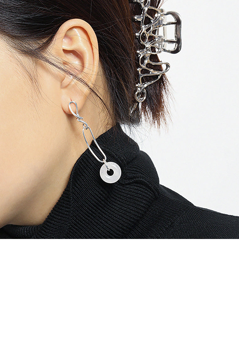 925 Sterling Silver Fashion Asymmetrical Chain Earrings with White Crystals