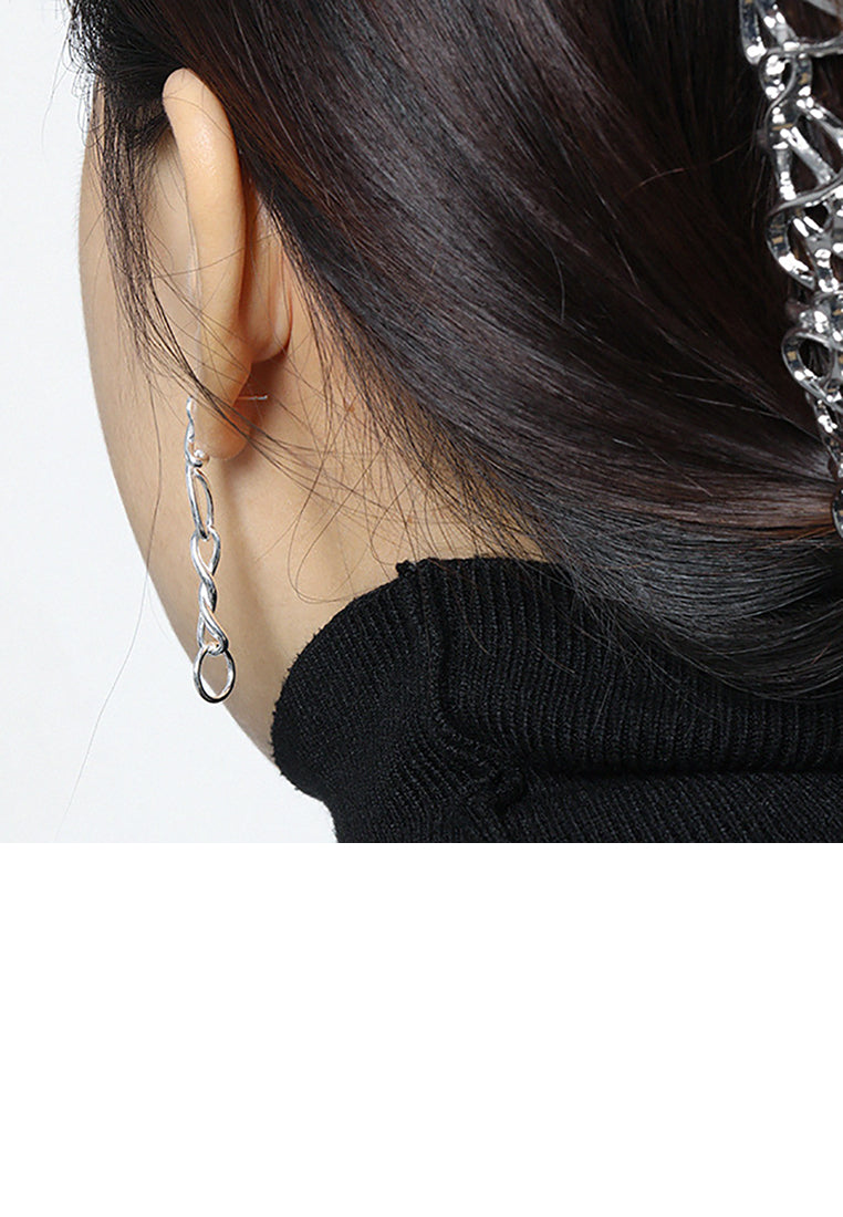 925 Sterling Silver Fashion Asymmetrical Chain Earrings with White Crystals