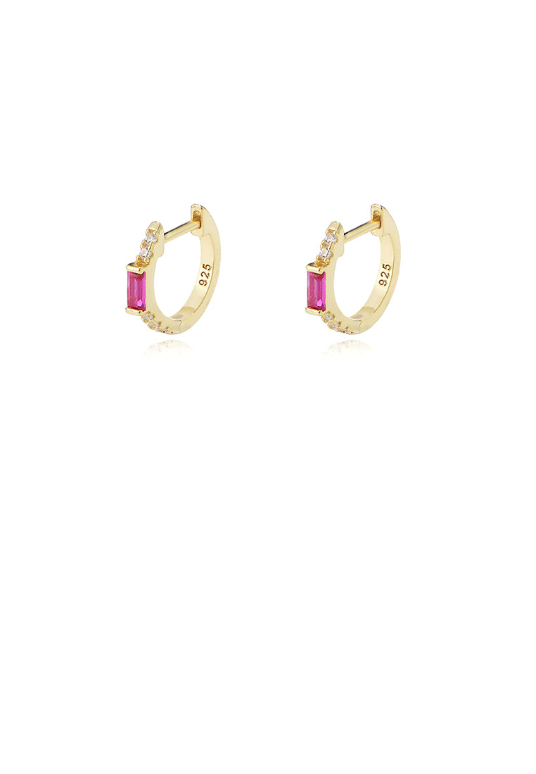 925 Sterling Silver Plated Gold Simple Fashion Geometric Circle Stud Earrings with Purple Cubic Zirconia - Luxurious Look