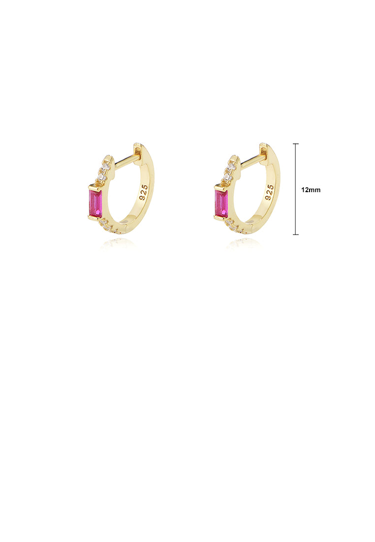 925 Sterling Silver Plated Gold Simple Fashion Geometric Circle Stud Earrings with Purple Cubic Zirconia - Luxurious Look