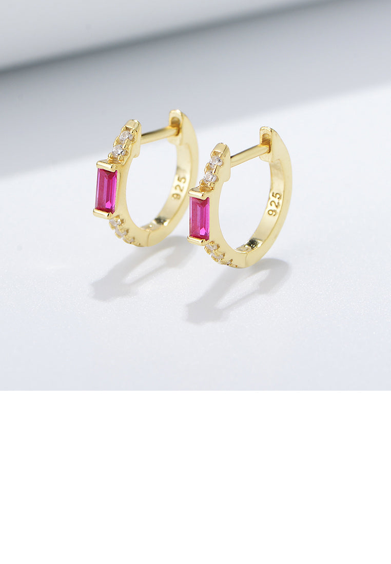 925 Sterling Silver Plated Gold Simple Fashion Geometric Circle Stud Earrings with Purple Cubic Zirconia - Luxurious Look
