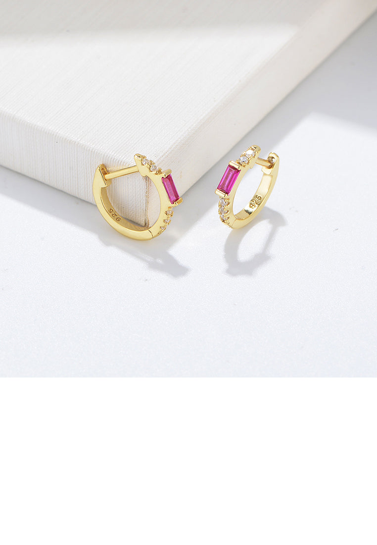 925 Sterling Silver Plated Gold Simple Fashion Geometric Circle Stud Earrings with Purple Cubic Zirconia - Luxurious Look