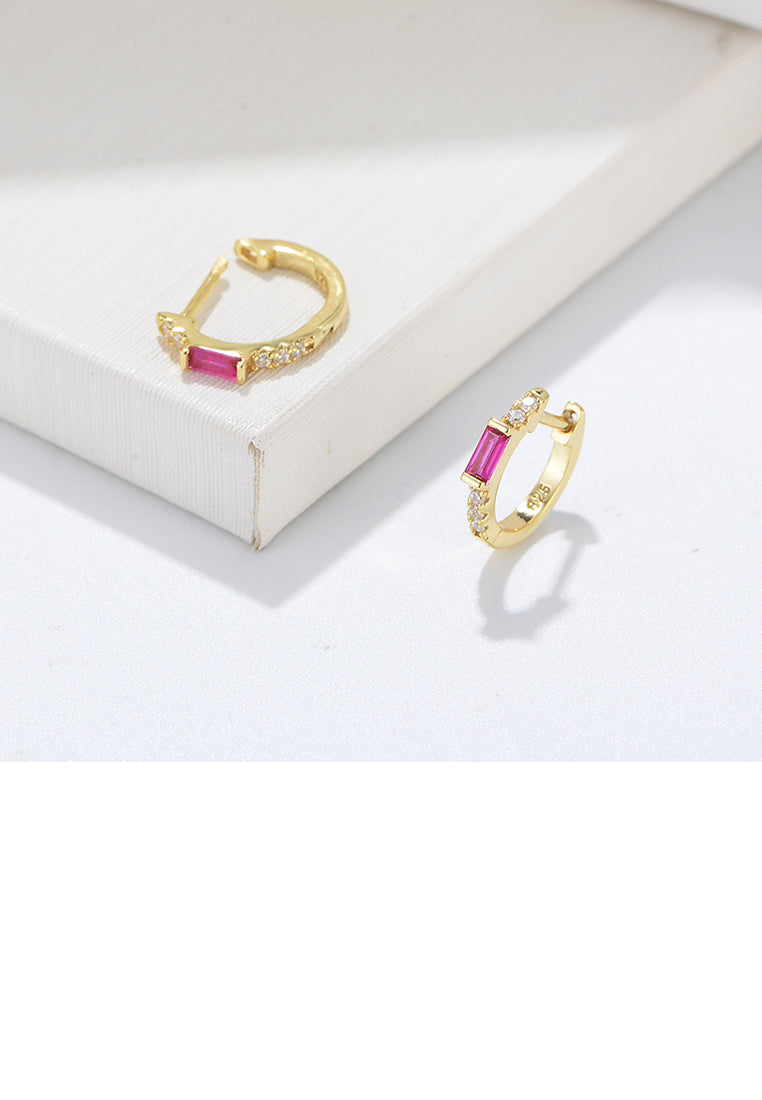 925 Sterling Silver Plated Gold Simple Fashion Geometric Circle Stud Earrings with Purple Cubic Zirconia - Luxurious Look