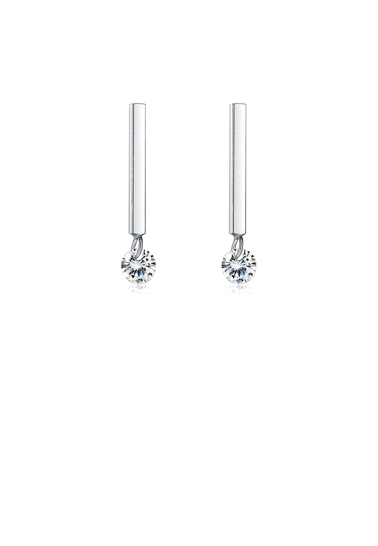 925 Sterling Silver Simple Fashion Geometric Line Earrings with Cubic Zirconia - Luxurious Look