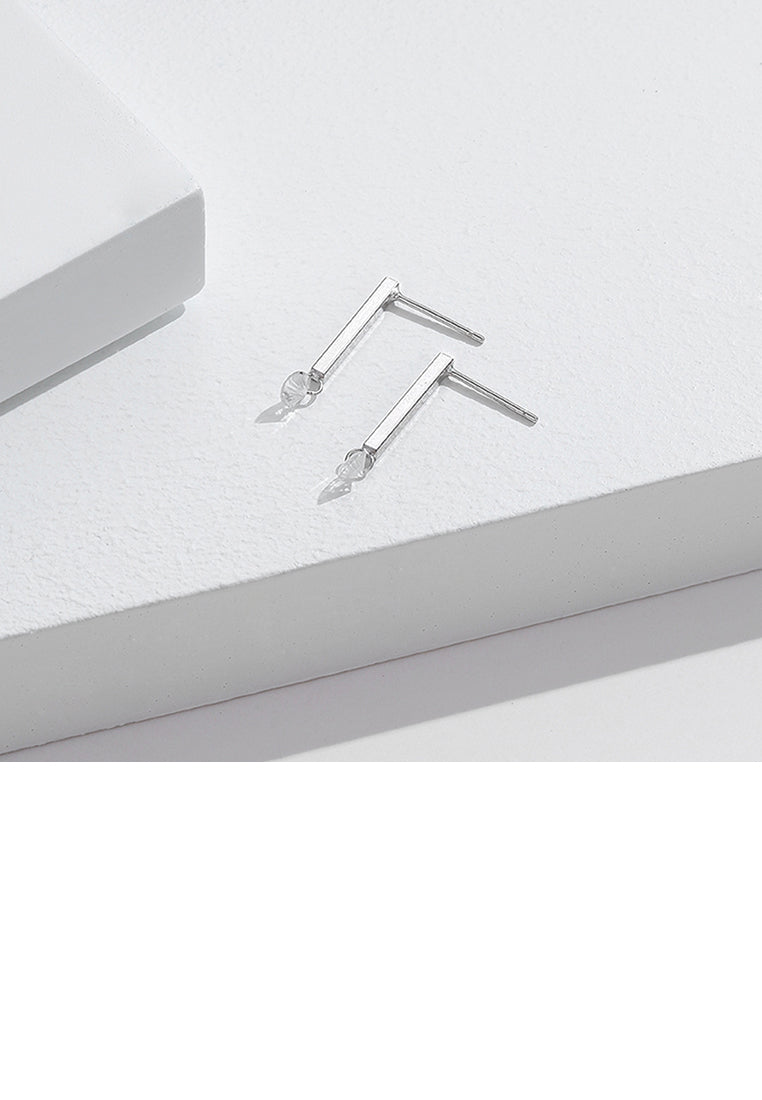925 Sterling Silver Simple Fashion Geometric Line Earrings with Cubic Zirconia - Luxurious Look