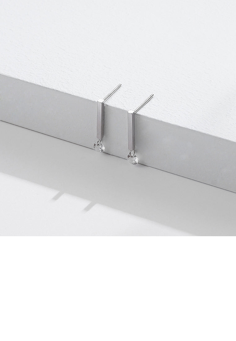 925 Sterling Silver Simple Fashion Geometric Line Earrings with Cubic Zirconia - Luxurious Look