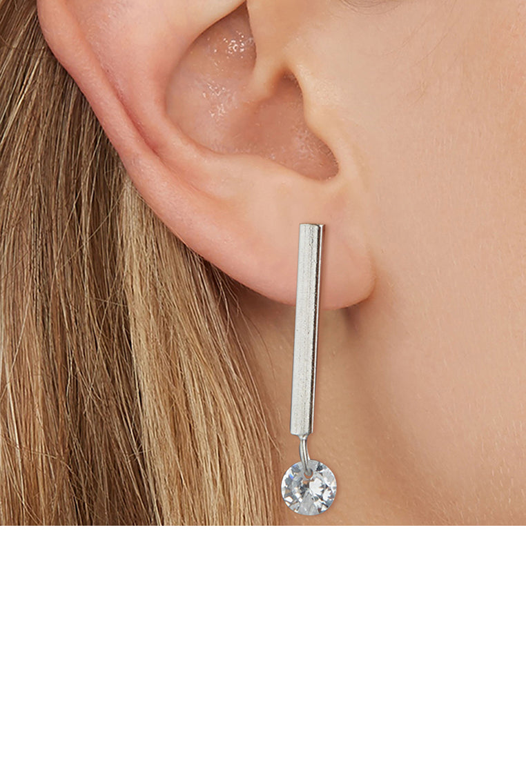 925 Sterling Silver Simple Fashion Geometric Line Earrings with Cubic Zirconia - Luxurious Look
