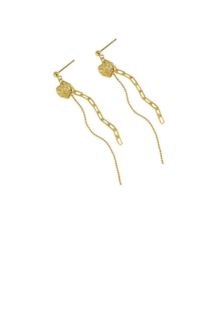 925 Sterling Silver Plated Gold Simple Temperament Heart-shaped Tassel Earrings