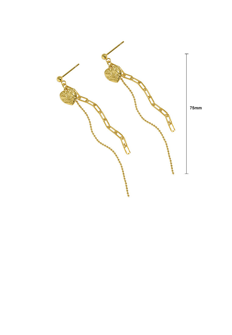 925 Sterling Silver Plated Gold Simple Temperament Heart-shaped Tassel Earrings