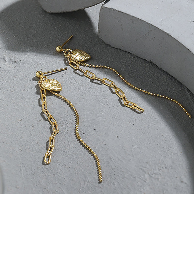 925 Sterling Silver Plated Gold Simple Temperament Heart-shaped Tassel Earrings