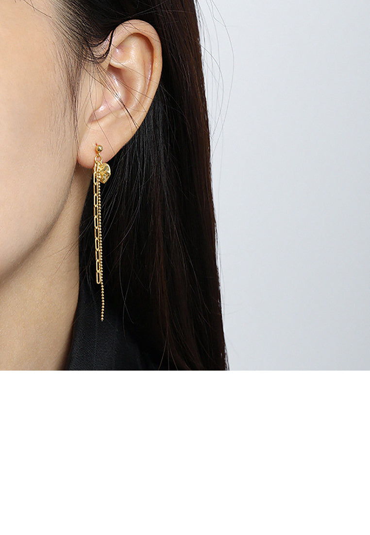 925 Sterling Silver Plated Gold Simple Temperament Heart-shaped Tassel Earrings