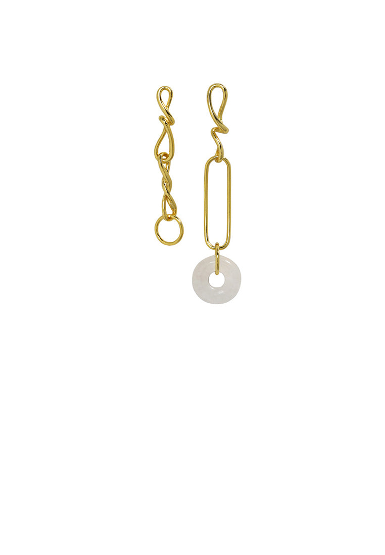 925 Sterling Silver Plated Gold Fashion Asymmetrical Chain Earrings with White Crystals