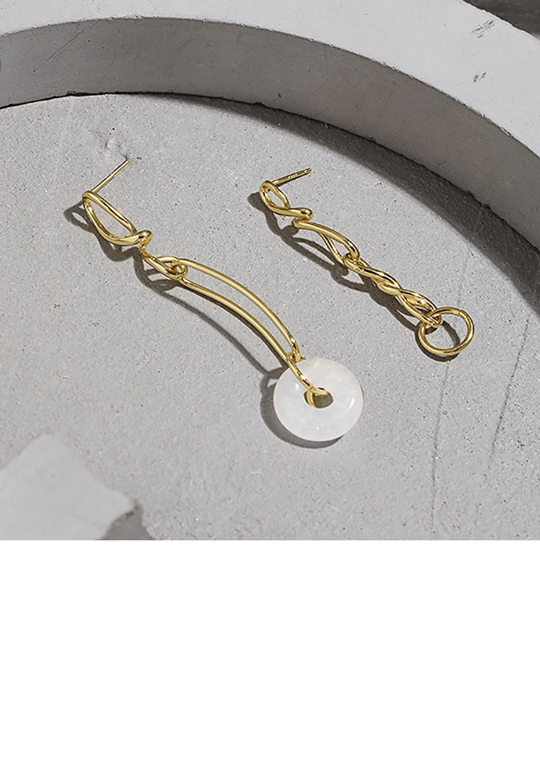 925 Sterling Silver Plated Gold Fashion Asymmetrical Chain Earrings with White Crystals