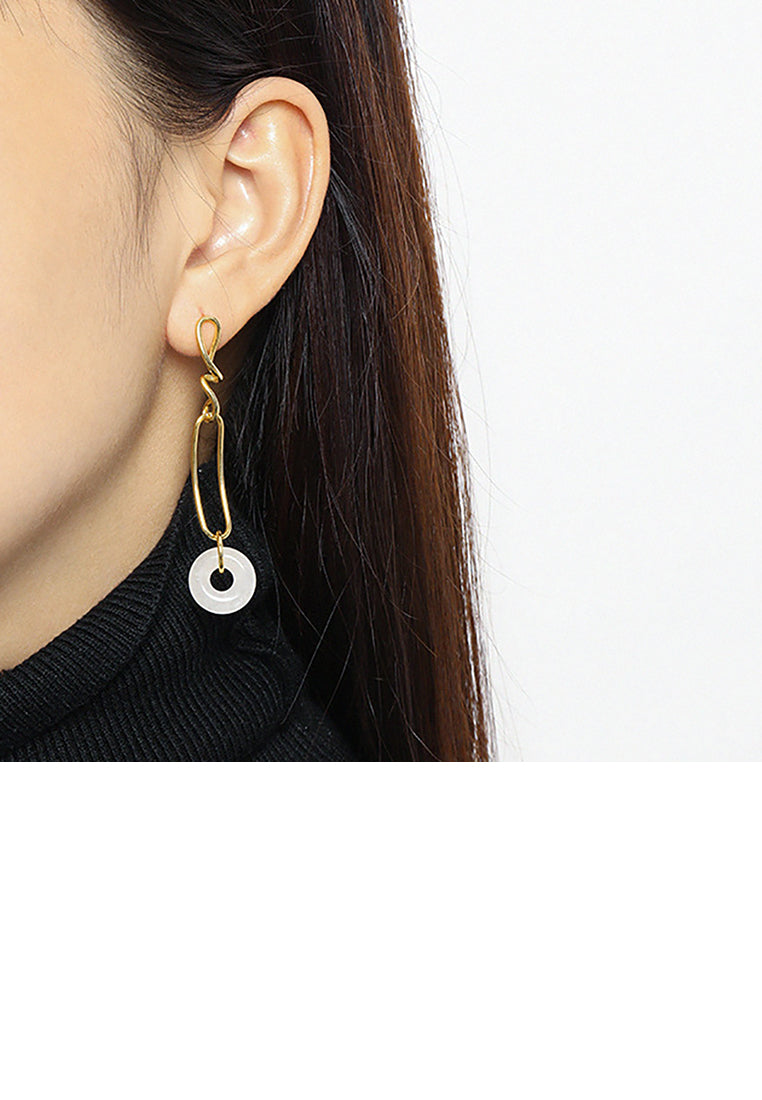 925 Sterling Silver Plated Gold Fashion Asymmetrical Chain Earrings with White Crystals