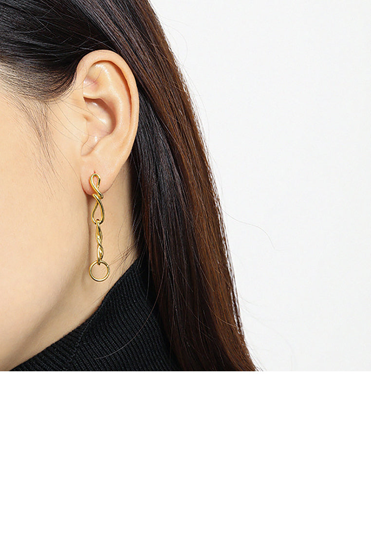 925 Sterling Silver Plated Gold Fashion Asymmetrical Chain Earrings with White Crystals