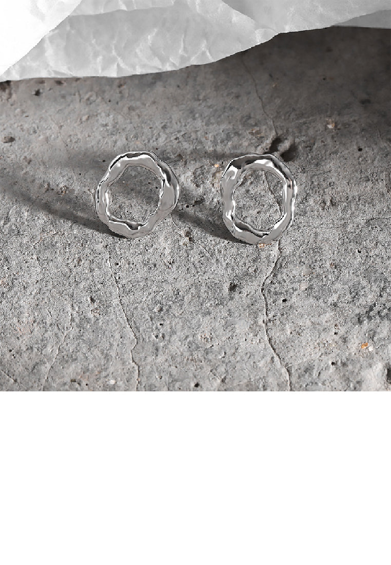 925 Sterling Silver Simple Temperament Hollow Irregular Geometric Round Stud Earrings