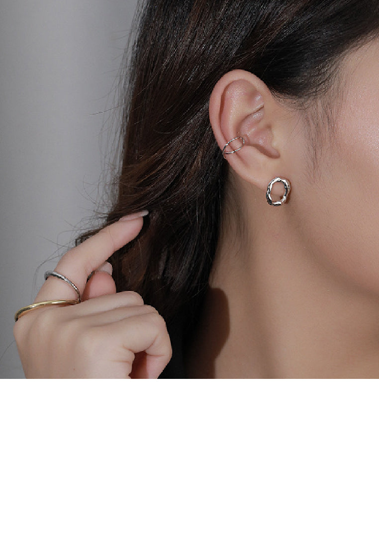 925 Sterling Silver Simple Temperament Hollow Irregular Geometric Round Stud Earrings