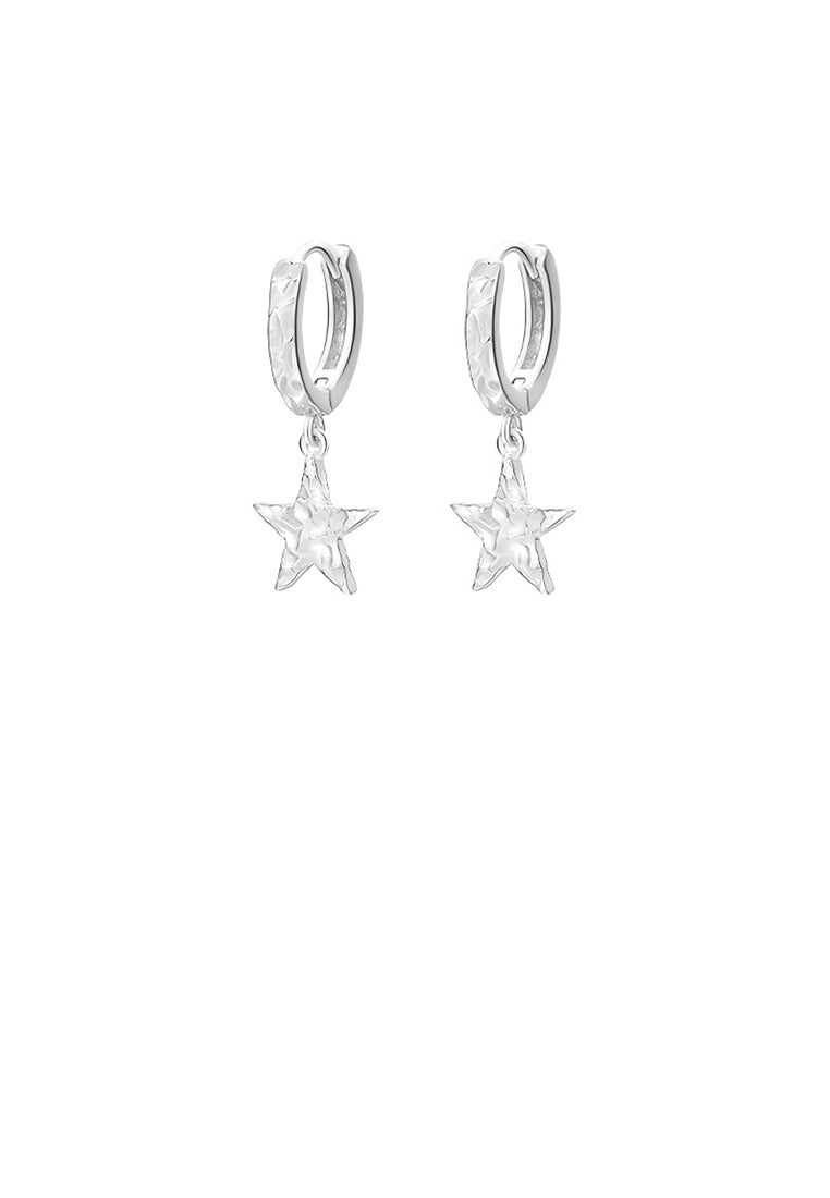 925 Sterling Silver Fashion Simple Crinkle Pattern Star Earrings