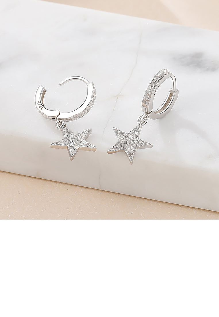 925 Sterling Silver Fashion Simple Crinkle Pattern Star Earrings