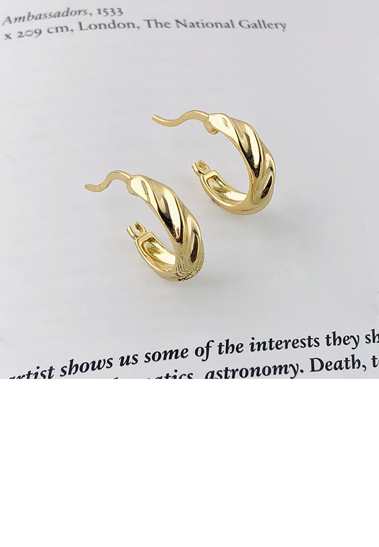 925 Sterling Silver Plated Gold Simple Personality Geometric Twist Circle Stud Earrings