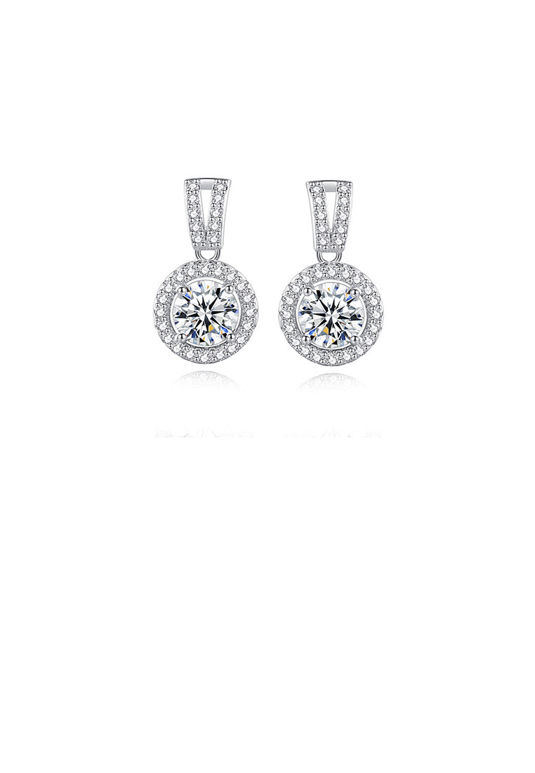 925 Sterling Silver Fashion Simple Geometric Round Stud Earrings with Cubic Zirconia - Luxurious Look