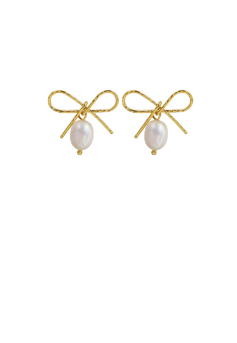 Simple Temperament Plated Gold 316L Stainless Steel Ribbon Imitation Pearl Earrings - Luxurious Look