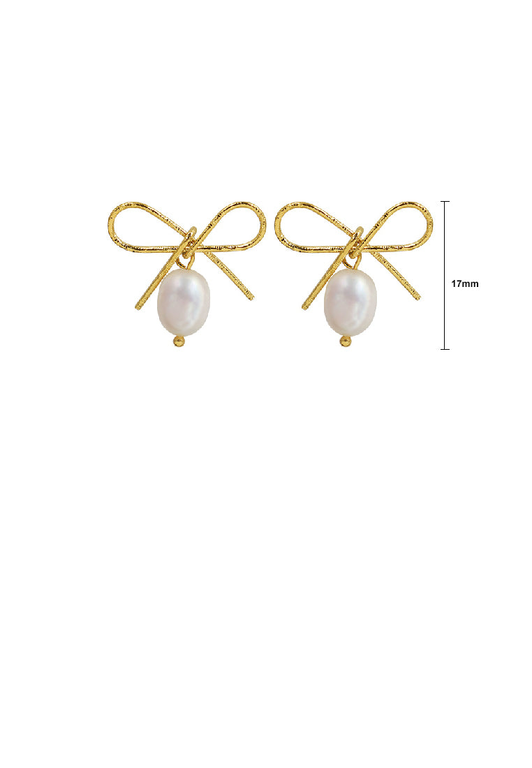 Simple Temperament Plated Gold 316L Stainless Steel Ribbon Imitation Pearl Earrings - Luxurious Look