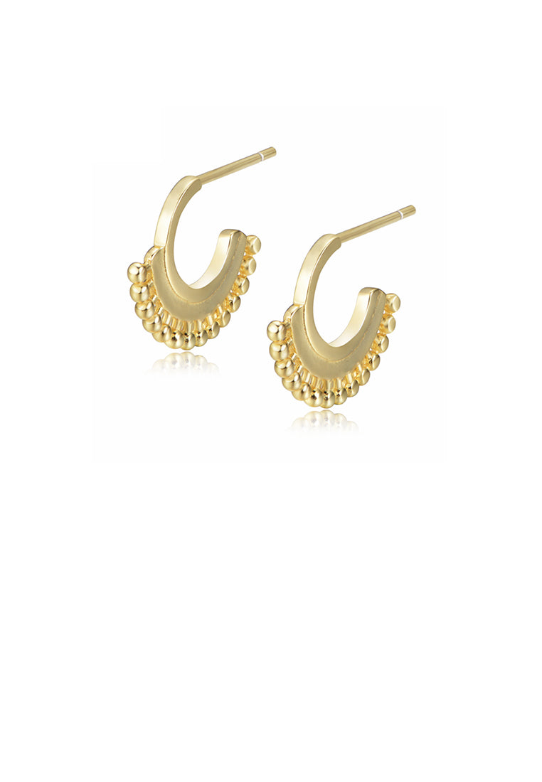 925 Sterling Silver Plated Gold Simple Personality C-Shape Bead Geometric Stud Earrings