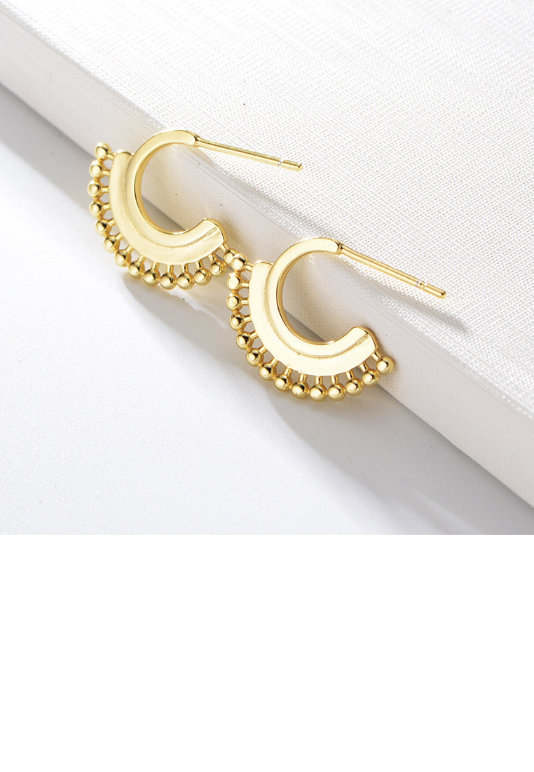 925 Sterling Silver Plated Gold Simple Personality C-Shape Bead Geometric Stud Earrings