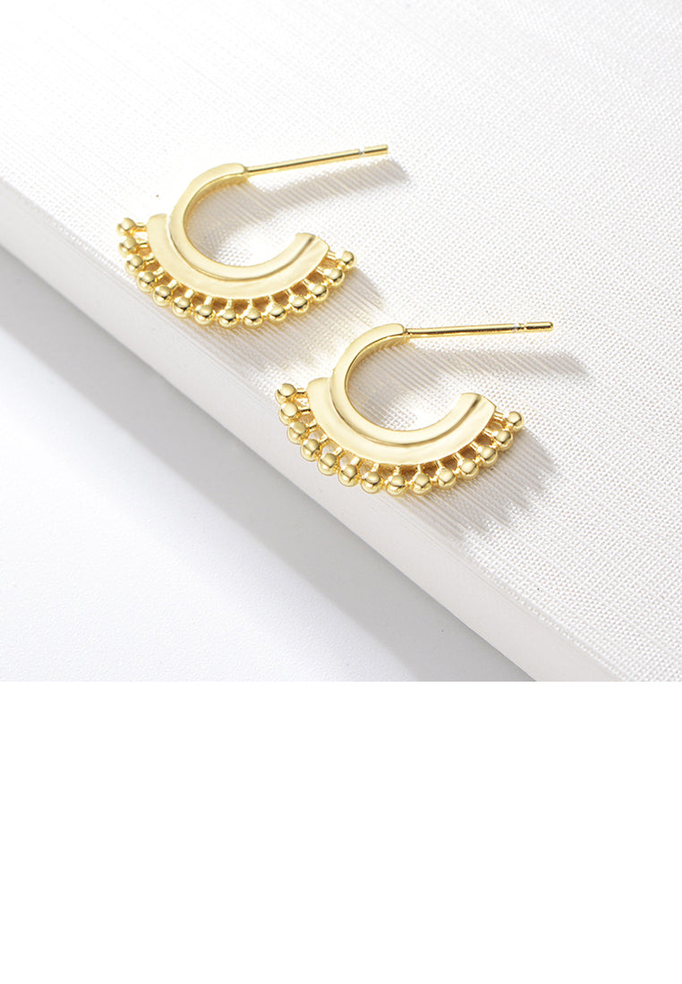 925 Sterling Silver Plated Gold Simple Personality C-Shape Bead Geometric Stud Earrings