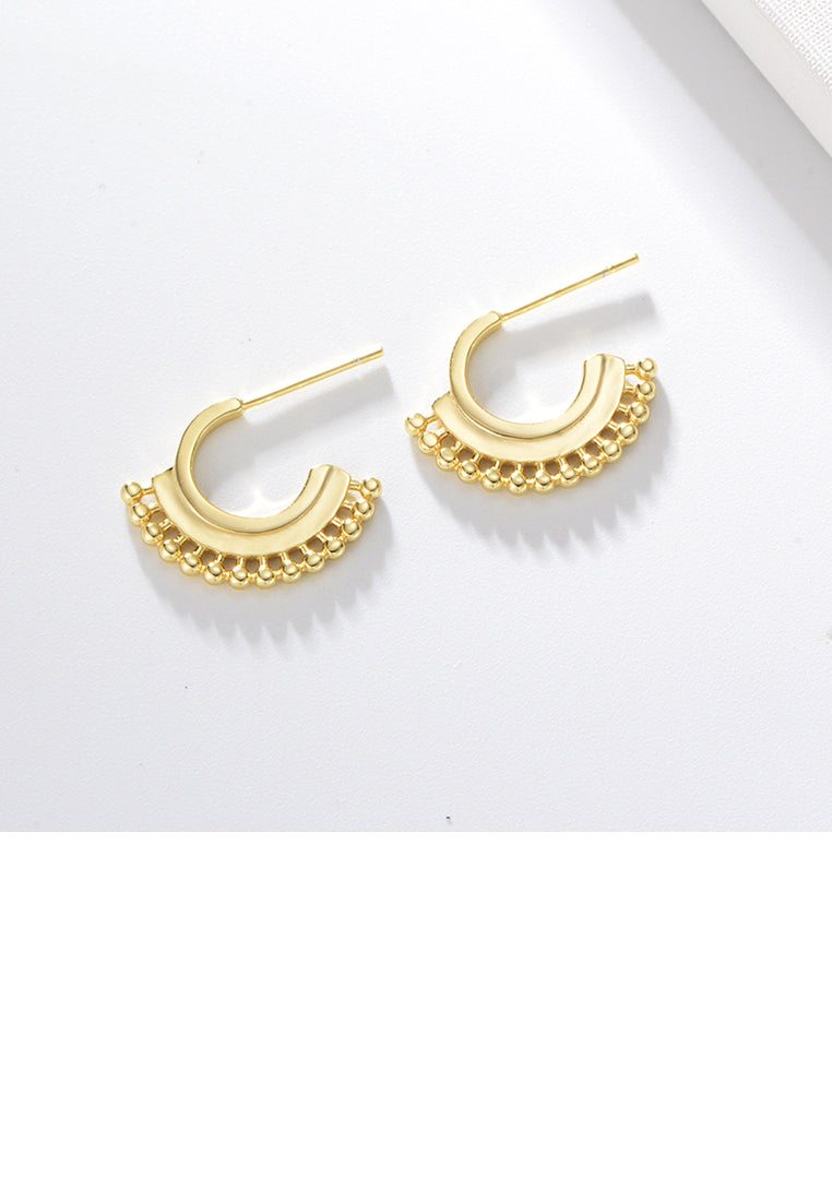 925 Sterling Silver Plated Gold Simple Personality C-Shape Bead Geometric Stud Earrings