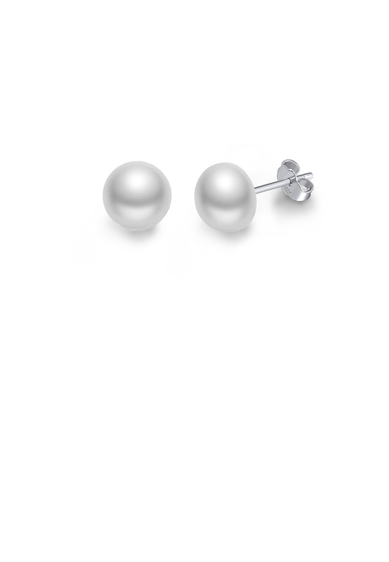 925 Sterling Silver Simple and Exquisite White Freshwater Pearl Geometric Stud Earrings - Luxurious Look